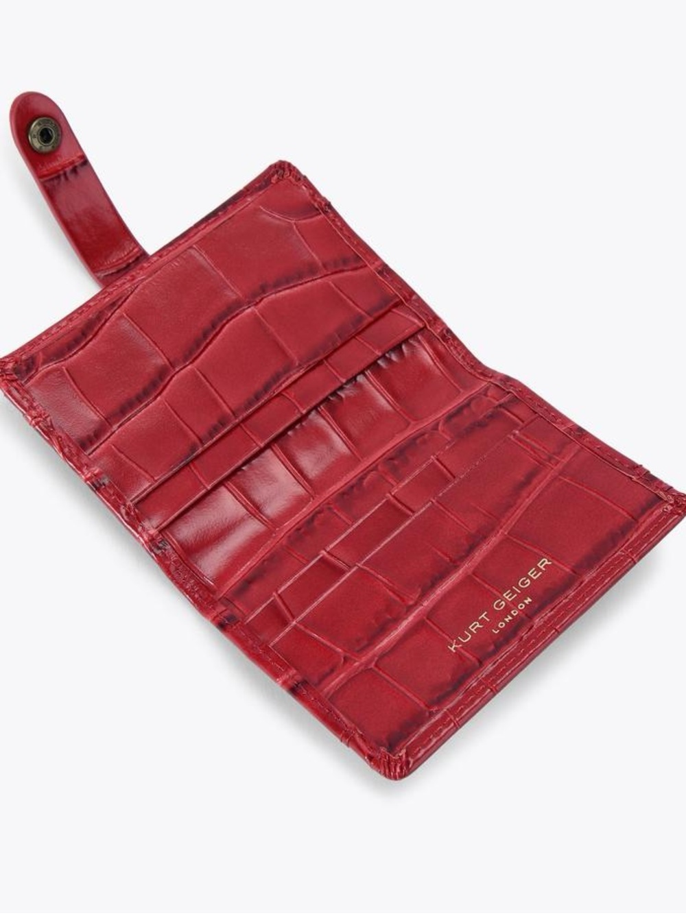 Kurt Geiger 🪢 Kensington Drench Croc-Embossed Red Leather Snap Wallet - Picture 3 of 4